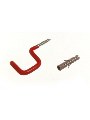 Red Plastic Coated Screw In Square Utility Hooks With Wall Plug