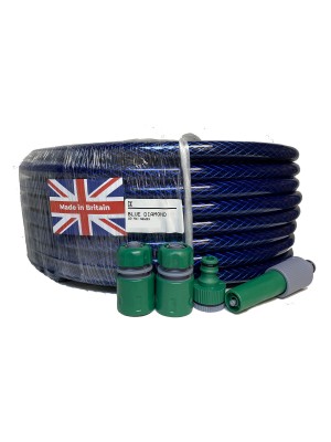 30 METRE BLUE DIAMOND ULTRA PROFESSIONAL HOSEPIPE 12mm - 1/2 inch AND FITTINGS