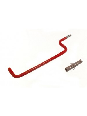 Red Plastic Coated Screw In Universal Utility Ladder Hooks + Wall Plug