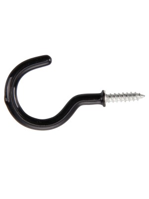 Cup Hook Screw In Shouldered Black Plastic Coated 38mm 1 1/2 Inch
