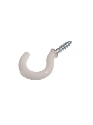 SHOULDERED WHITE PLASTIC COATED SCREW IN CUP HANGER HOOKS 19MM 3/4 "