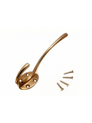 Single Hat And Coat Robe Hooks Solid Polished Brass 5 Inch + Screws