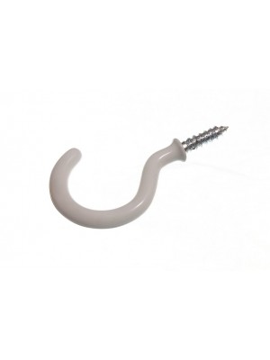 SHOULDERED WHITE PLASTIC COATED SCREW IN CUP HANGER HOOKS 38MM 1 1/2 "