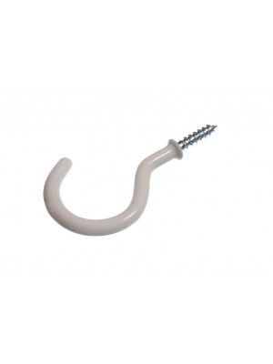 SHOULDERED WHITE PLASTIC COATED SCREW IN CUP HANGER HOOKS 50MM 2 "