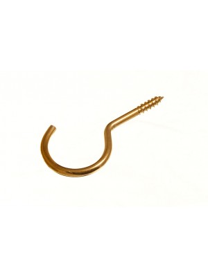 Unshouldered Screw In Cup Hanger Hooks 50mm EB Brass Plated Steel