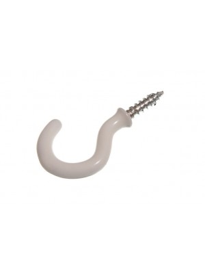 SHOULDERED WHITE PLASTIC COATED SCREW IN CUP HANGER HOOKS 25MM 1 "