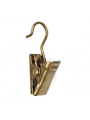 Curtain Rod Ring Clips & Hook, Antique Brass Finished Steel 