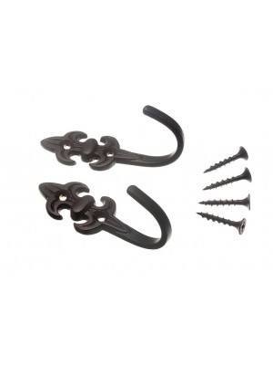 Pair Of Curtain Tie Hold Backs Fleur De Lys Black Metal 75 X 25 X 35mm