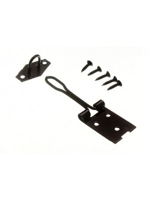 Hasp & Staple Set - Wire Type Black Steel 75mm 3 Inch + Screws