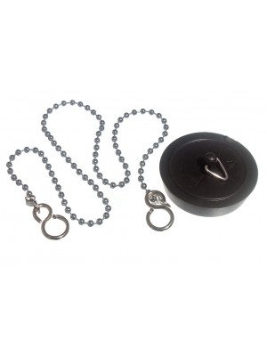 Black Plastic Basin Sink Bath Plug 1 3/4 Inch 45mm + 18 Inch Chain