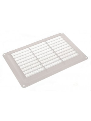 White Plastic Fixed Air Vent Louvre Grille Cover + Flyscreen 9 X 6