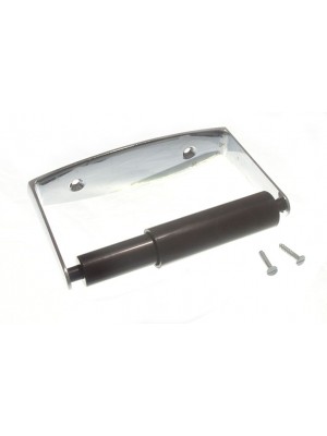 Chrome Plated Metal Toilet Roll Holder With Black Roller + Screws