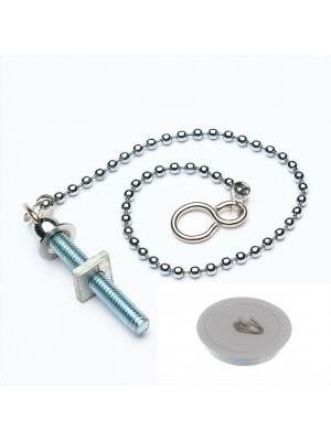 Basin Sink Bath Ball Chain & Stay Chrome 450mm With 45mm White Plug