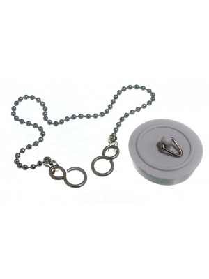 White Plastic Basin Bath Plug 38mm With Chrome Chain 300mm
