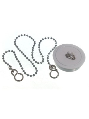 White Plastic Basin Bath Plug 44mm With Chrome Chain 450mm