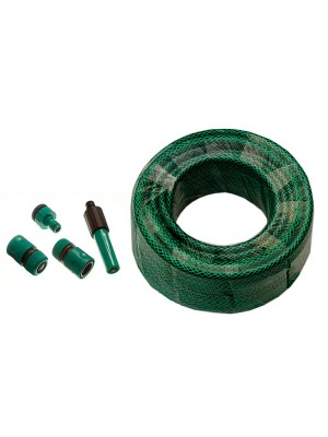50 Metre Green Braded Garden Hose Pipe + Hozelock Compatible Connectors